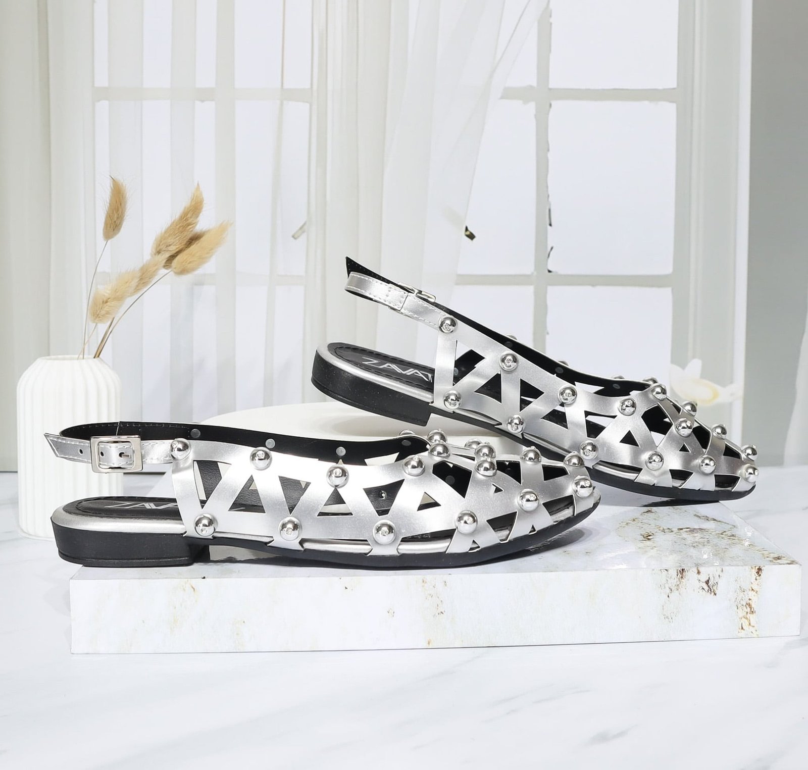 Baleta plata charol para mujer J101-Z436