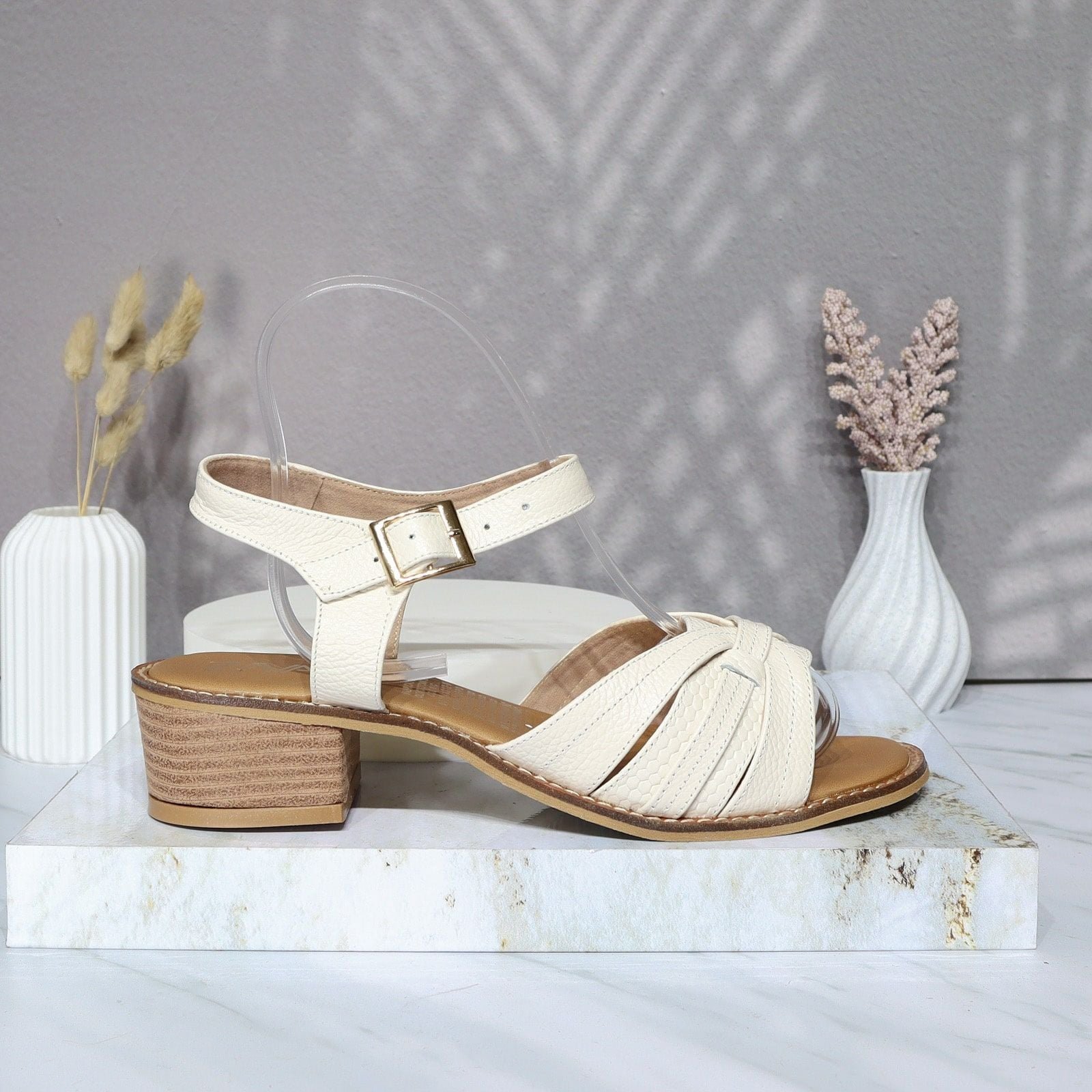 Sandalia tacon blanco ostra cuero para mujer 365-Z310