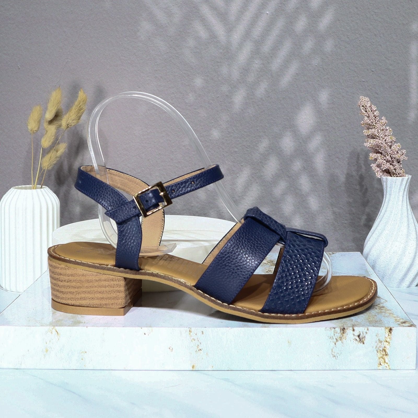 Sandalia tacon azul profundo cuero para mujer 372-Z310